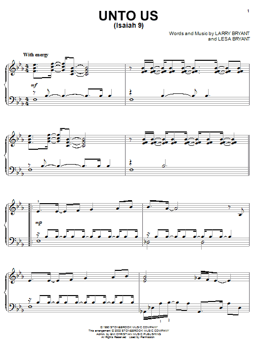 Sandi Patty Unto Us (Isaiah 9) sheet music notes and chords arranged for Piano Solo