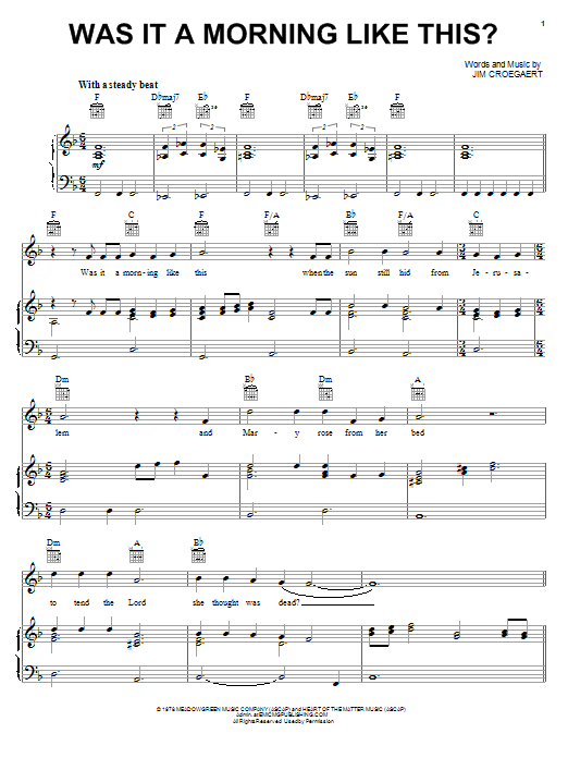 Sandi Patty Was It A Morning Like This? sheet music notes and chords arranged for Piano, Vocal & Guitar Chords (Right-Hand Melody)