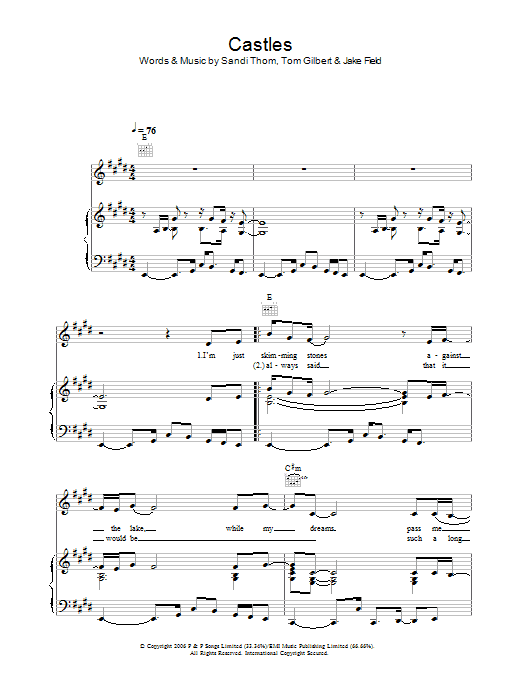Sandi Thom Castles sheet music notes and chords arranged for Piano, Vocal & Guitar Chords