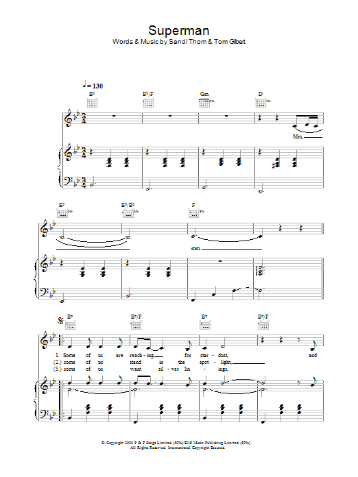 Sandi Thom Superman sheet music notes and chords arranged for Piano, Vocal & Guitar Chords