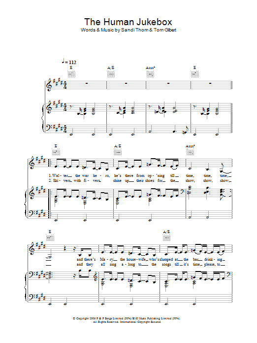 Sandi Thom The Human Jukebox sheet music notes and chords arranged for Piano, Vocal & Guitar Chords