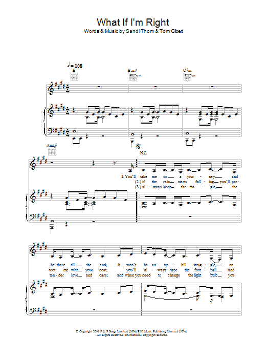 Sandi Thom What If I'm Right sheet music notes and chords arranged for Piano, Vocal & Guitar Chords