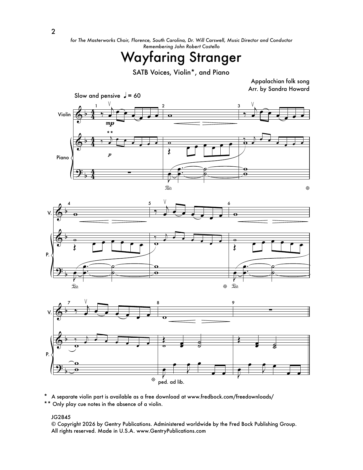 Sandra Howard Wayfaring Stranger sheet music notes and chords arranged for SATB Choir