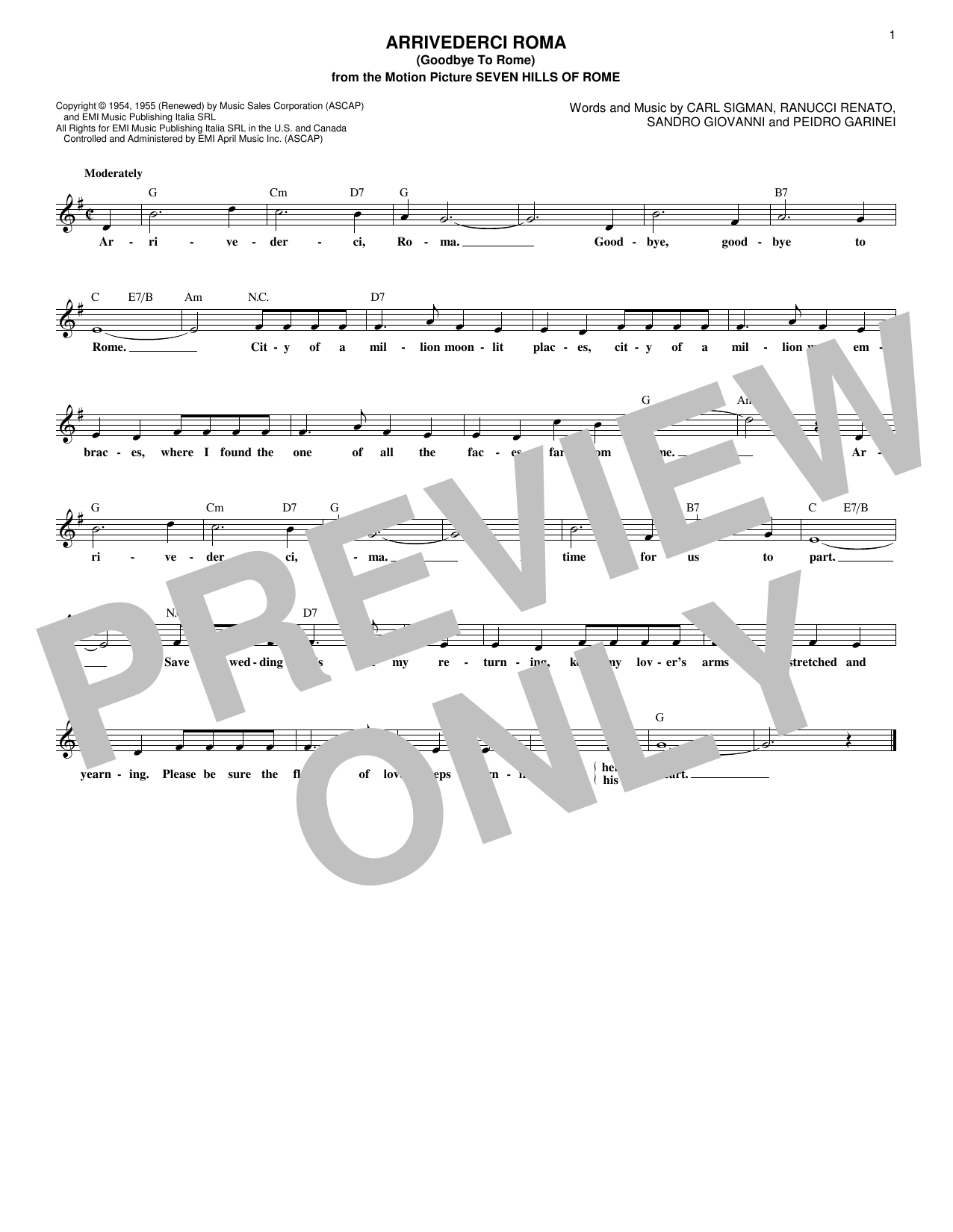 Sandro Giovannini Arrivederci Roma (Goodbye To Rome) sheet music notes and chords arranged for Lead Sheet / Fake Book