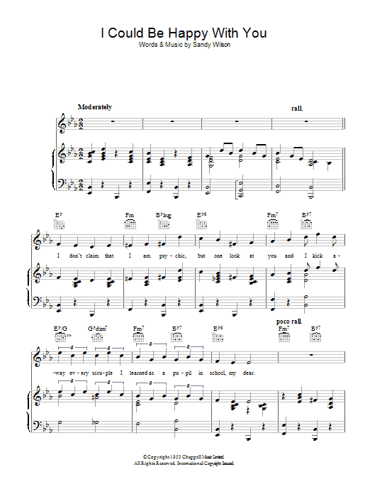Sandy Wilson I Could Be Happy With You sheet music notes and chords arranged for Piano & Vocal