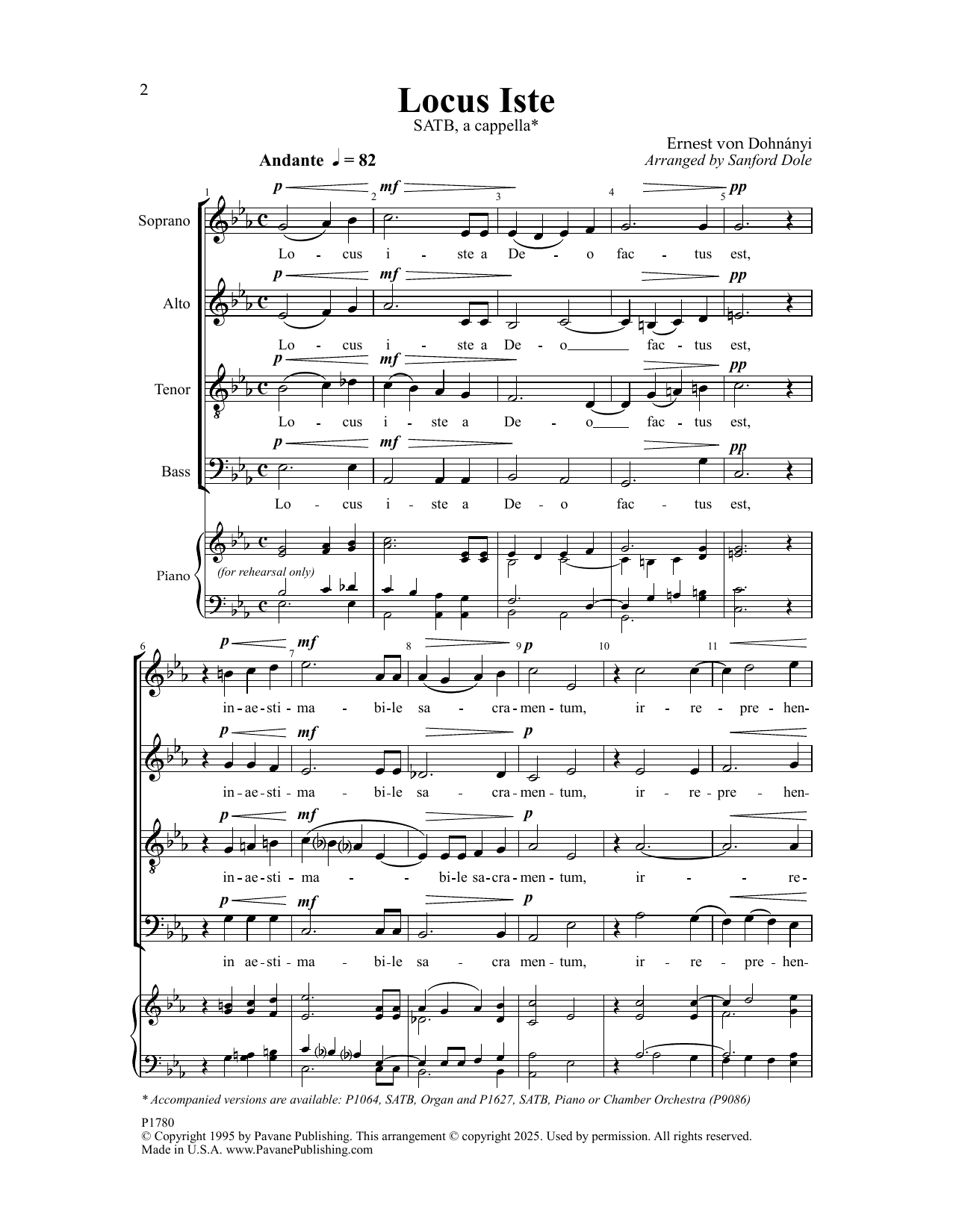 Sanford Dole Locus Iste sheet music notes and chords arranged for SATB Choir