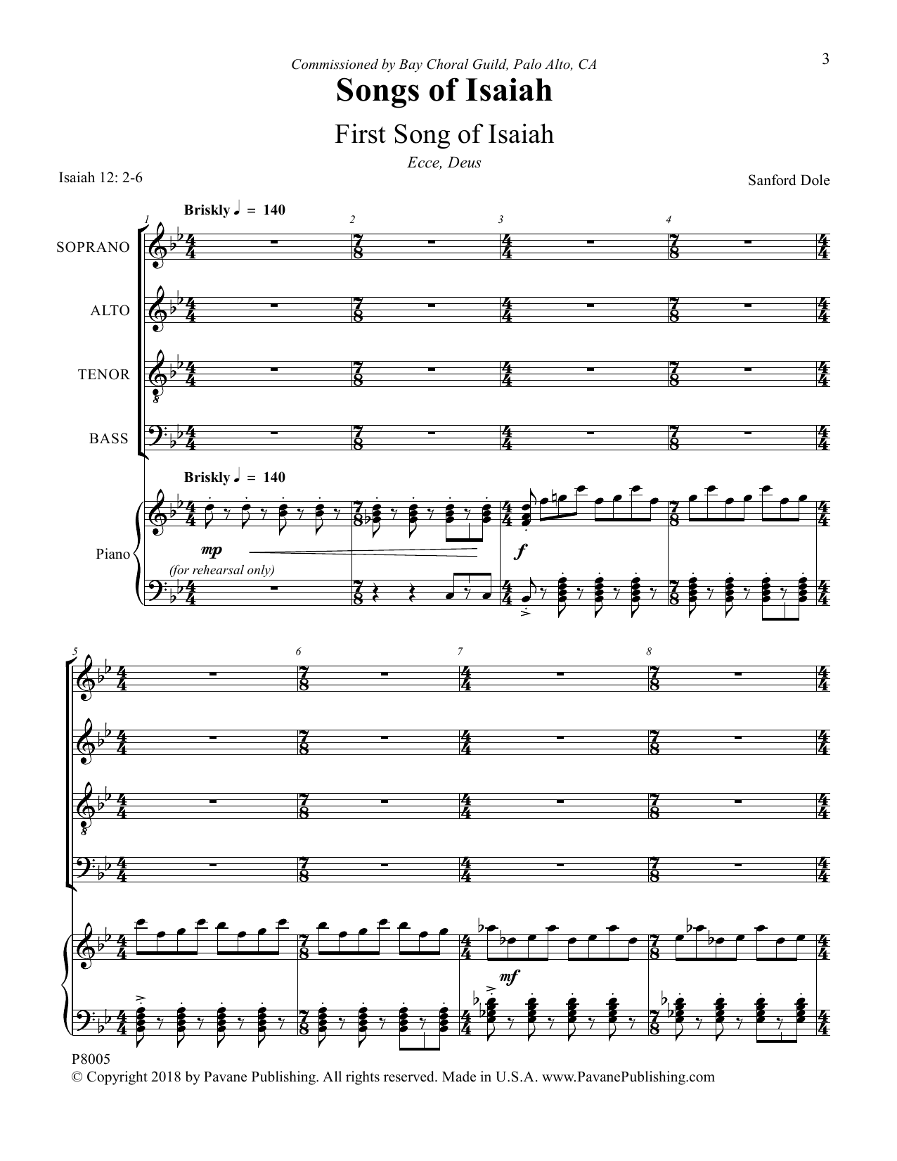 Sanford Dole Songs of Isaiah sheet music notes and chords arranged for SATB Choir