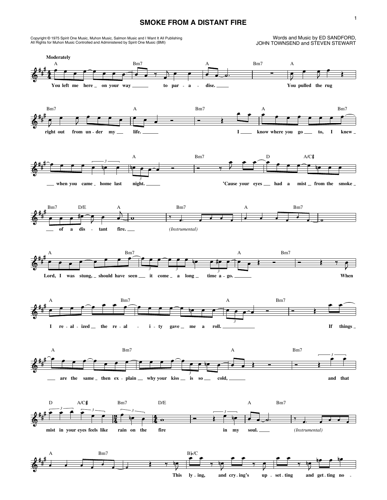 Sanford Townsend Band Smoke From A Distant Fire sheet music notes and chords arranged for Lead Sheet / Fake Book