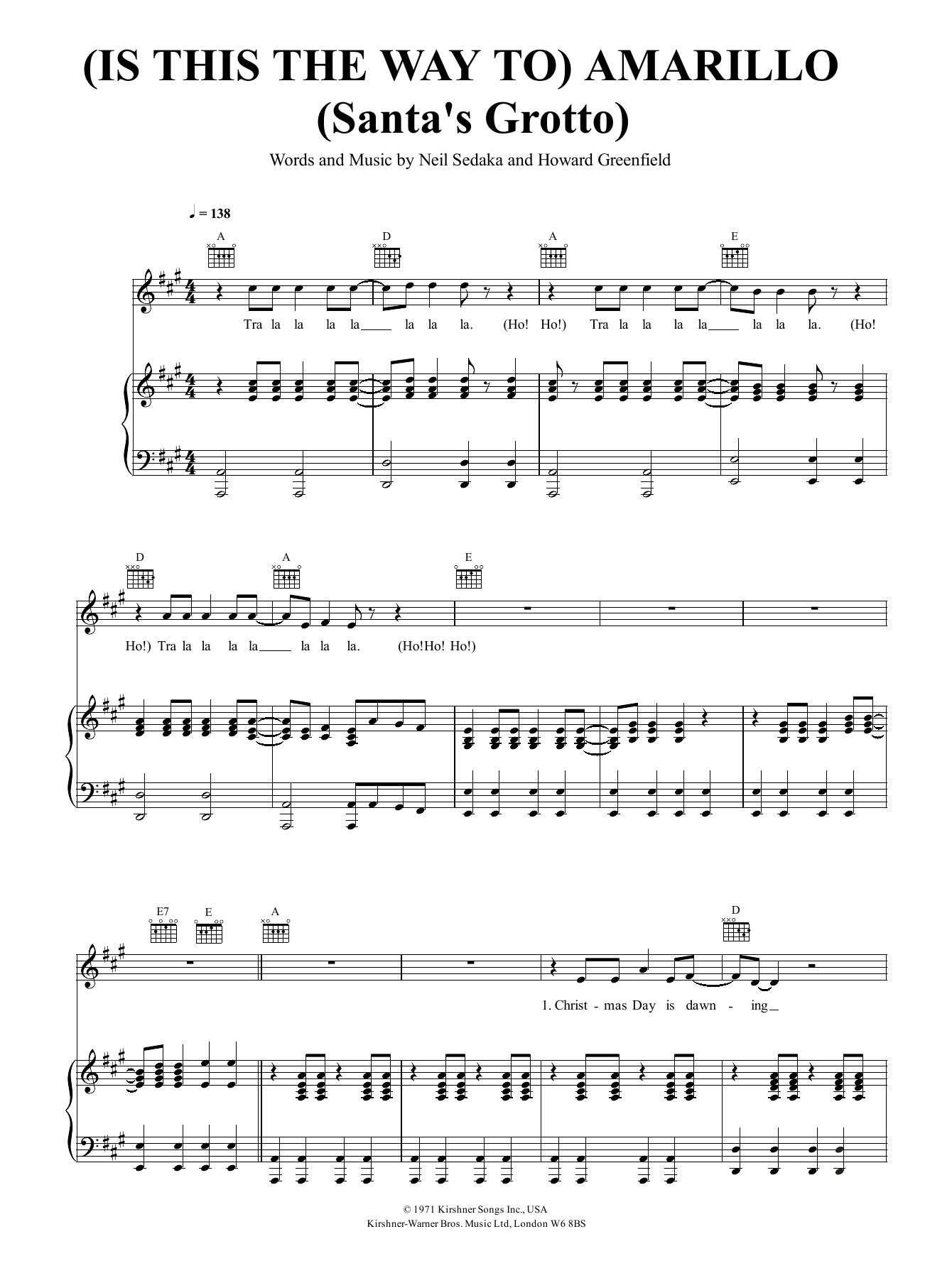 Santa Sings (Is This The Way To) Amarillo (Santa's Grotto) sheet music notes and chords arranged for Piano, Vocal & Guitar Chords (Right-Hand Melody)