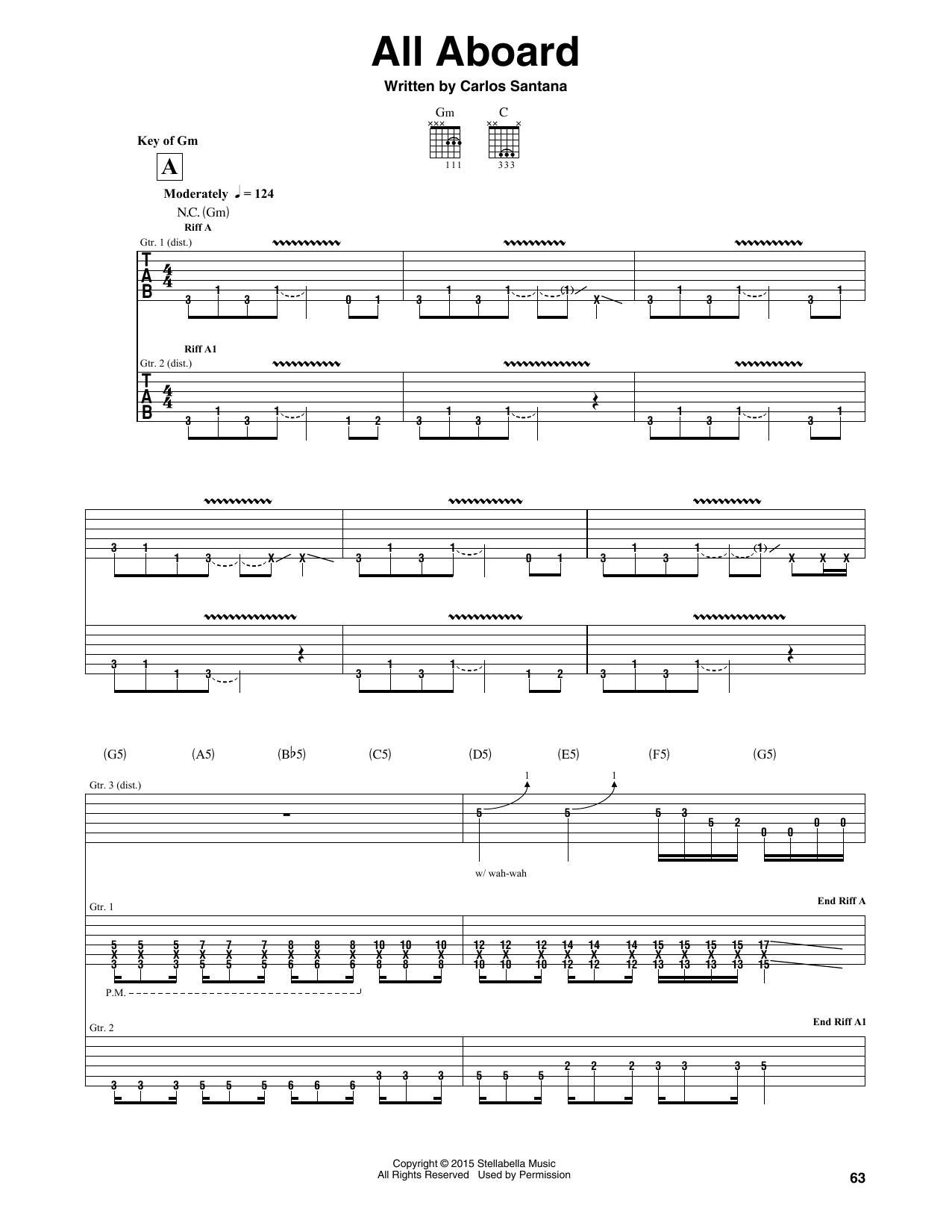 Santana All Aboard sheet music notes and chords arranged for Guitar Rhythm Tab