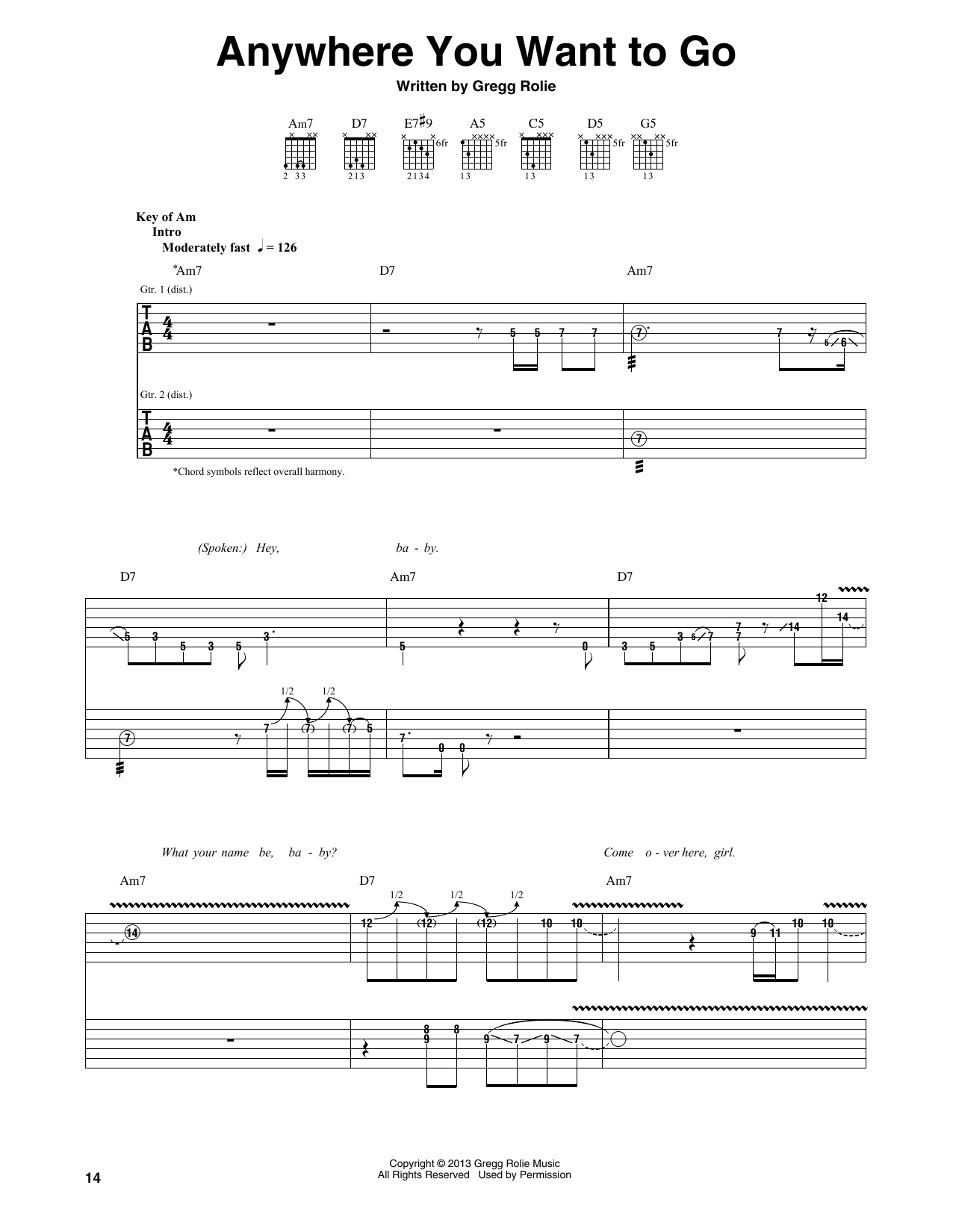Santana Anywhere You Want To Go sheet music notes and chords arranged for Guitar Rhythm Tab