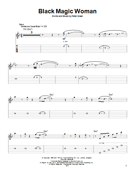 Santana Black Magic Woman sheet music notes and chords arranged for Piano, Vocal & Guitar Chords (Right-Hand Melody)