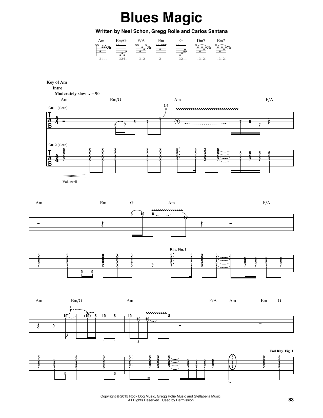 Santana Blues Magic sheet music notes and chords arranged for Guitar Rhythm Tab