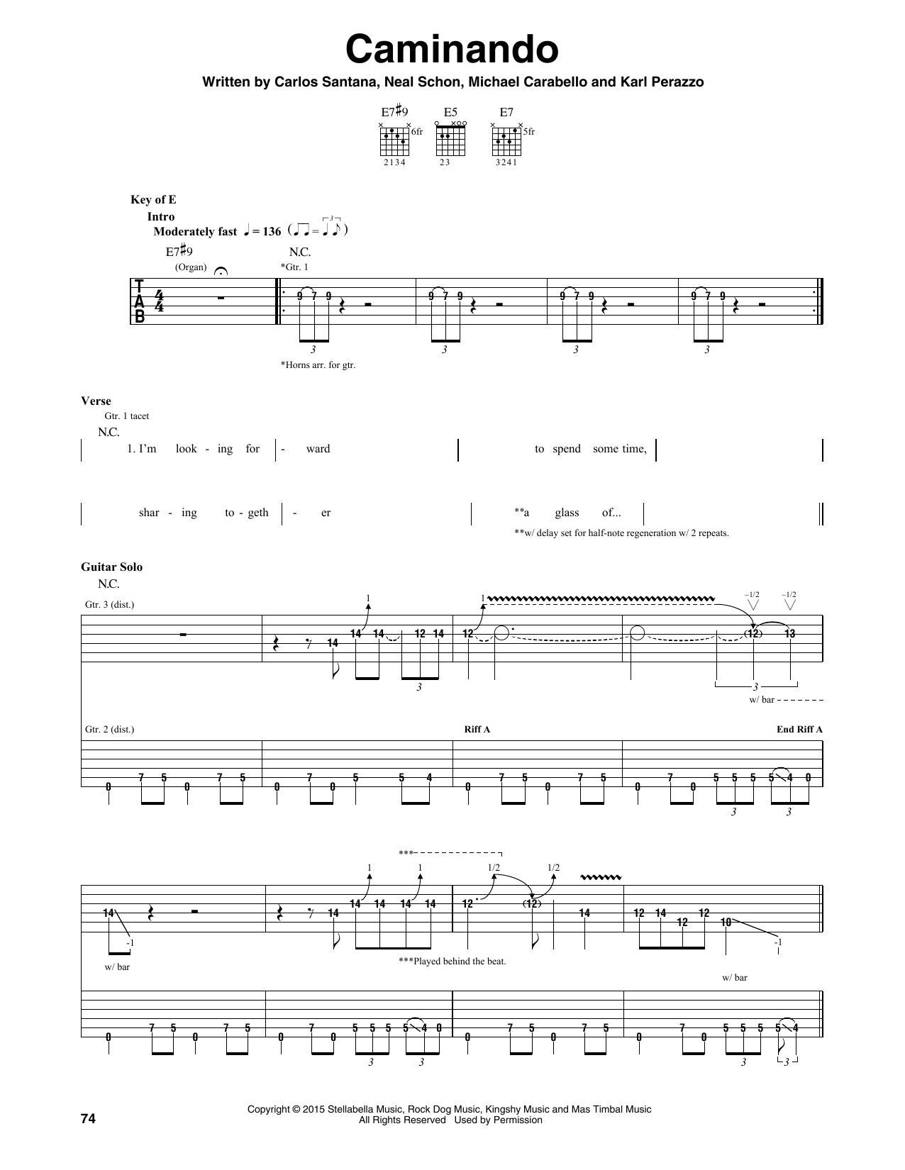 Santana Caminando sheet music notes and chords arranged for Guitar Rhythm Tab