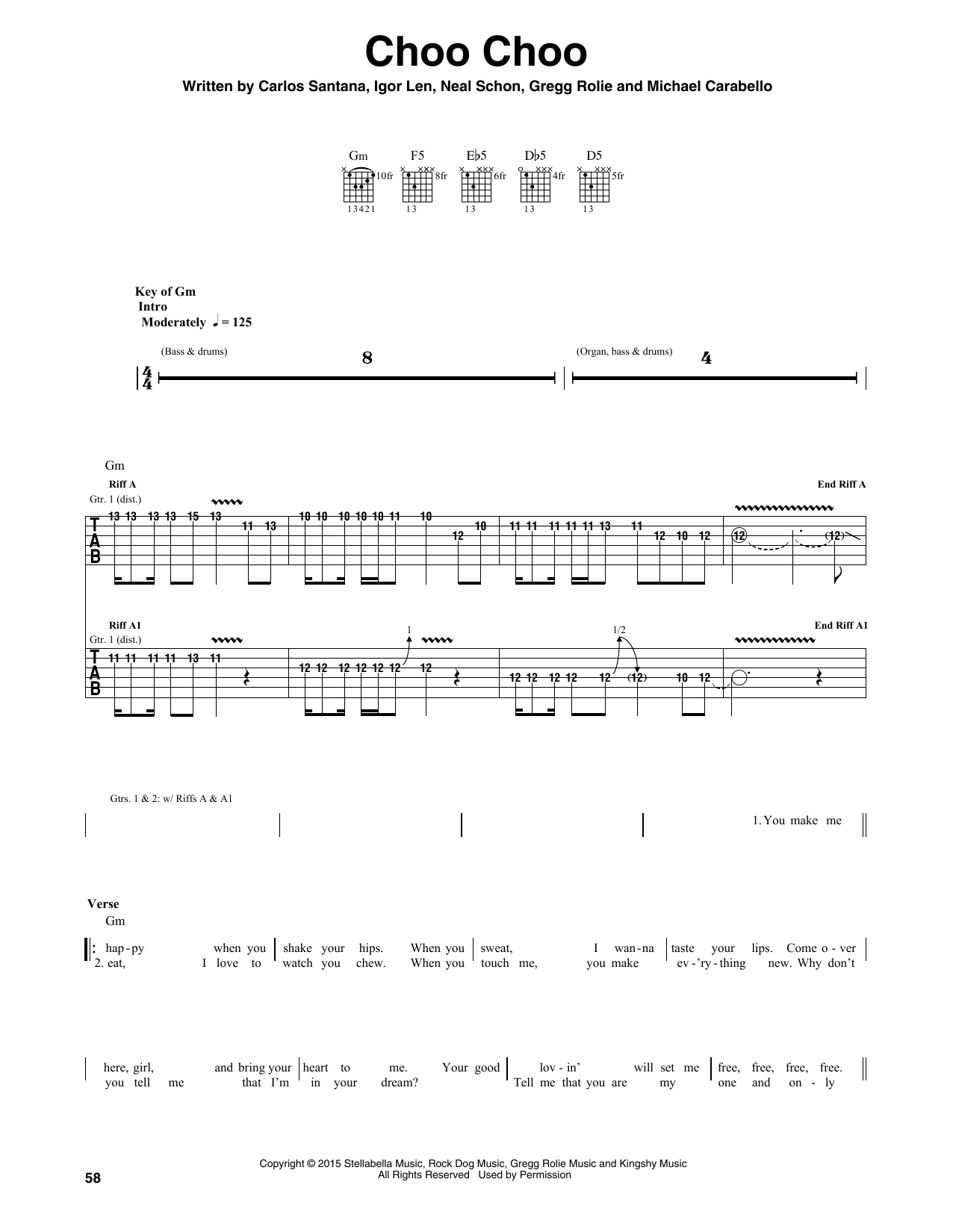 Santana Choo Choo sheet music notes and chords arranged for Guitar Rhythm Tab
