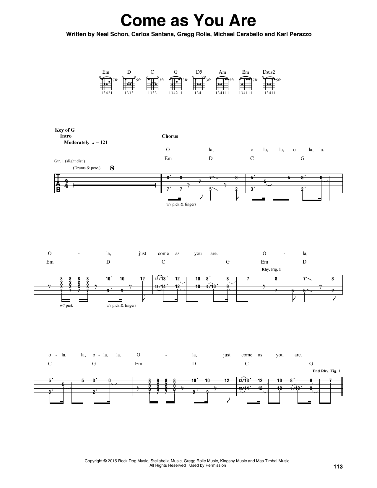 Santana Come As You Are sheet music notes and chords arranged for Guitar Rhythm Tab