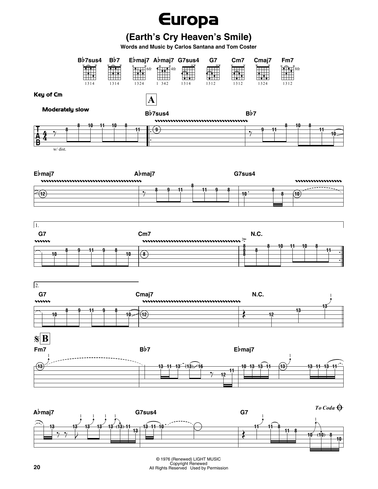 Santana Europa sheet music notes and chords arranged for Guitar Tab