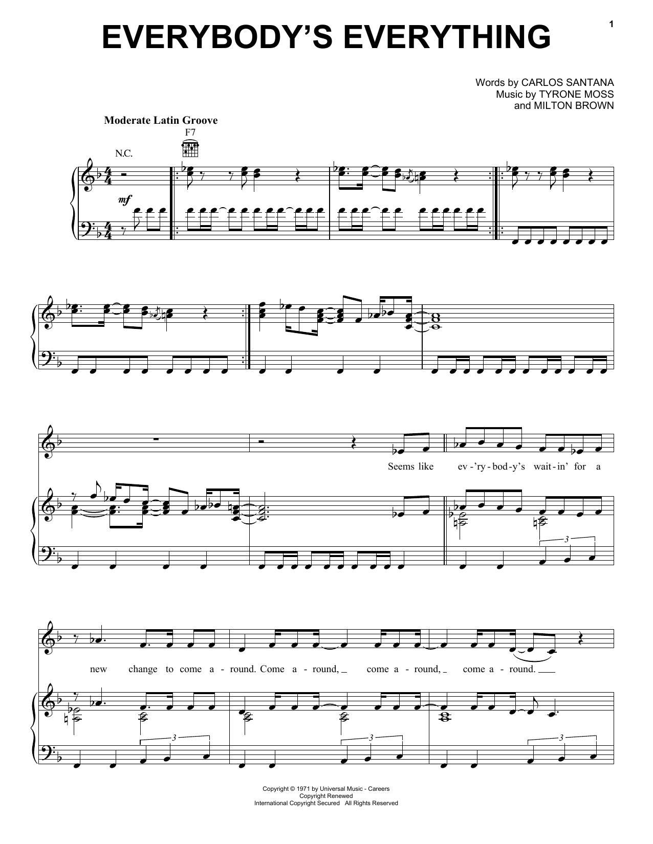 Santana Everybody's Everything sheet music notes and chords arranged for Piano, Vocal & Guitar Chords (Right-Hand Melody)