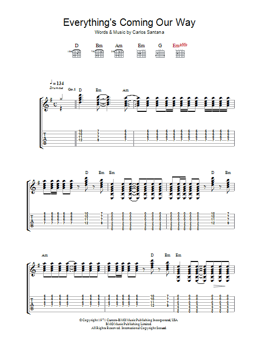 Santana Everything's Coming Our Way sheet music notes and chords arranged for Guitar Tab