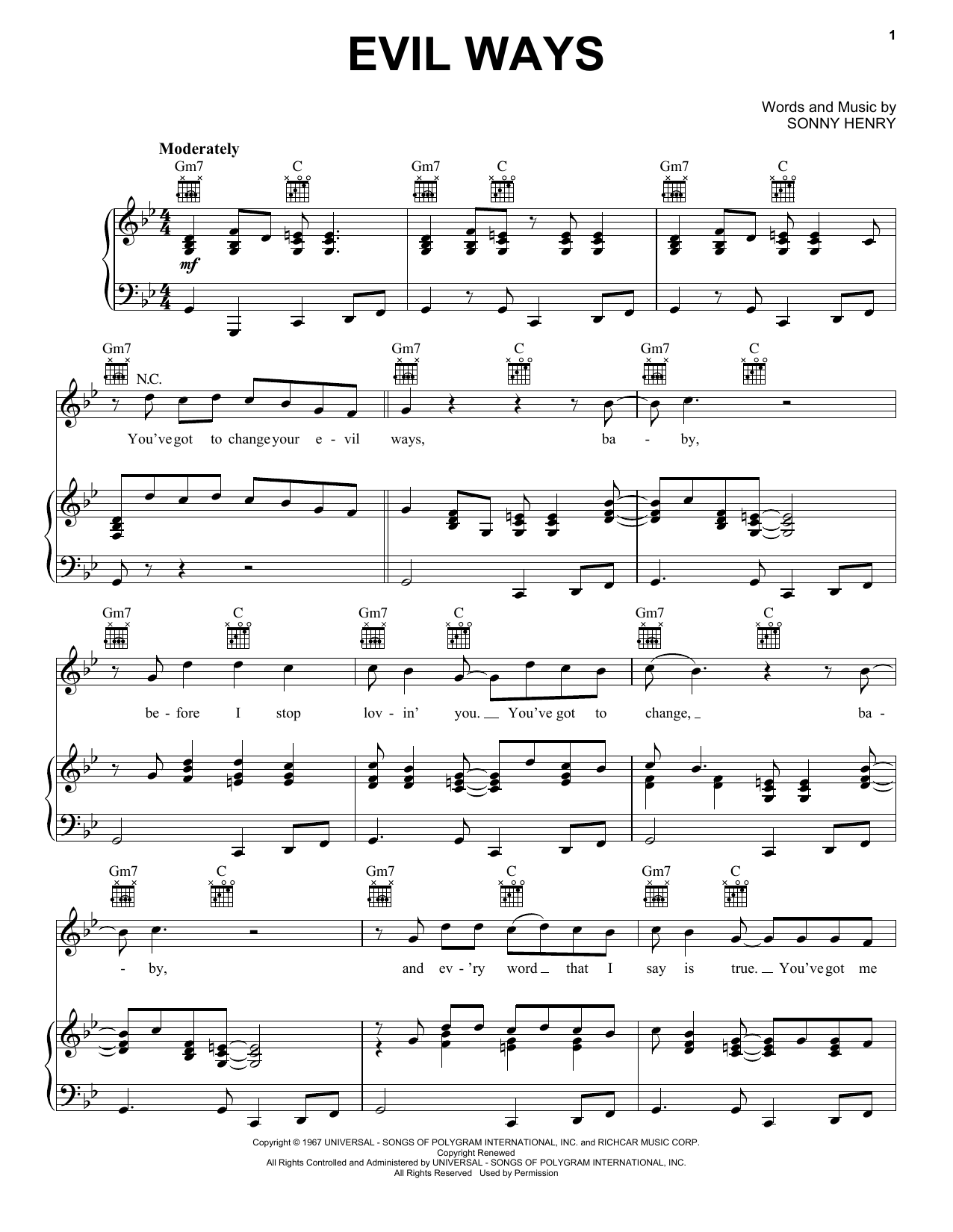 Santana Evil Ways sheet music notes and chords arranged for Guitar Chords/Lyrics