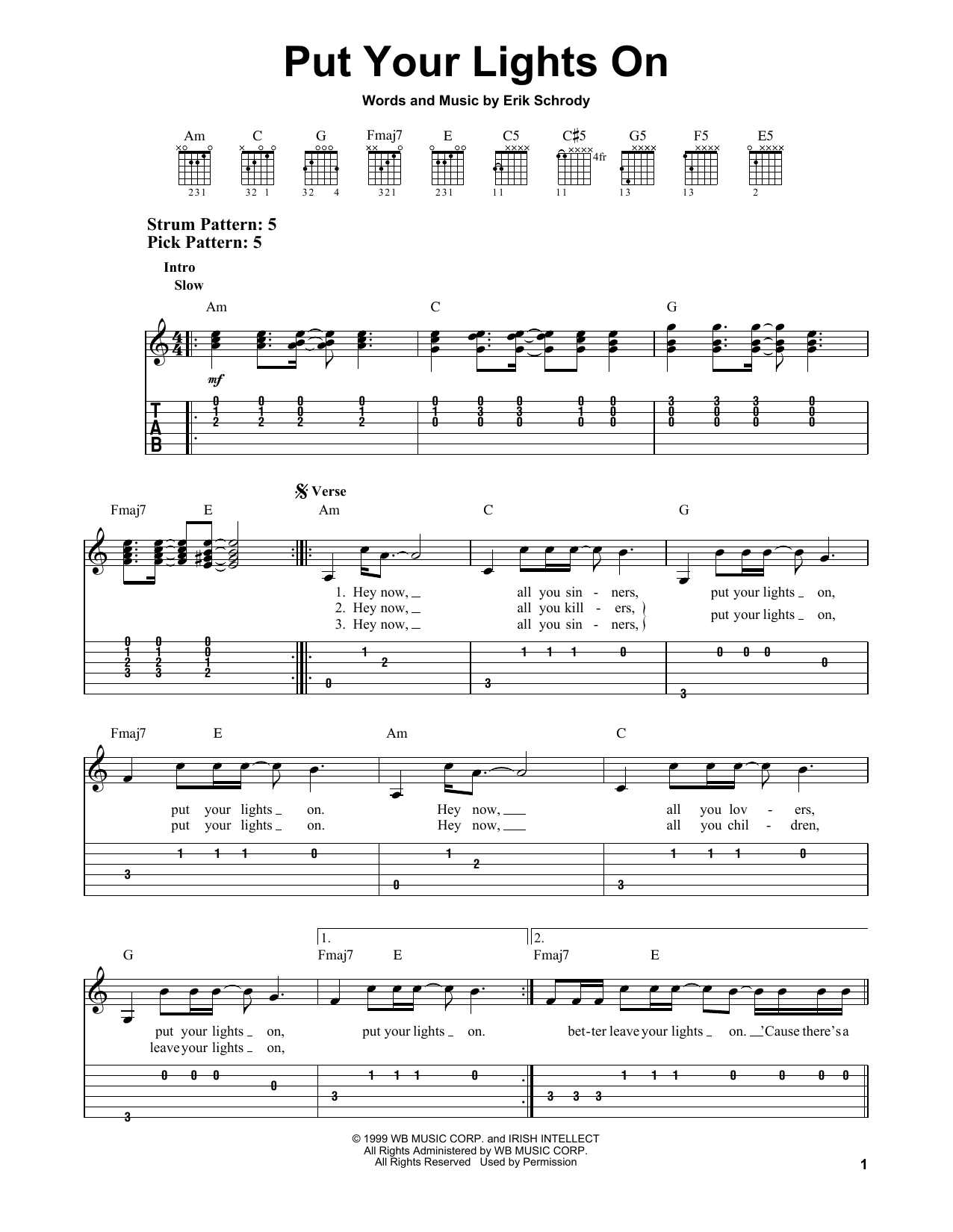 Santana featuring Everlast Put Your Lights On sheet music notes and chords arranged for Easy Guitar Tab