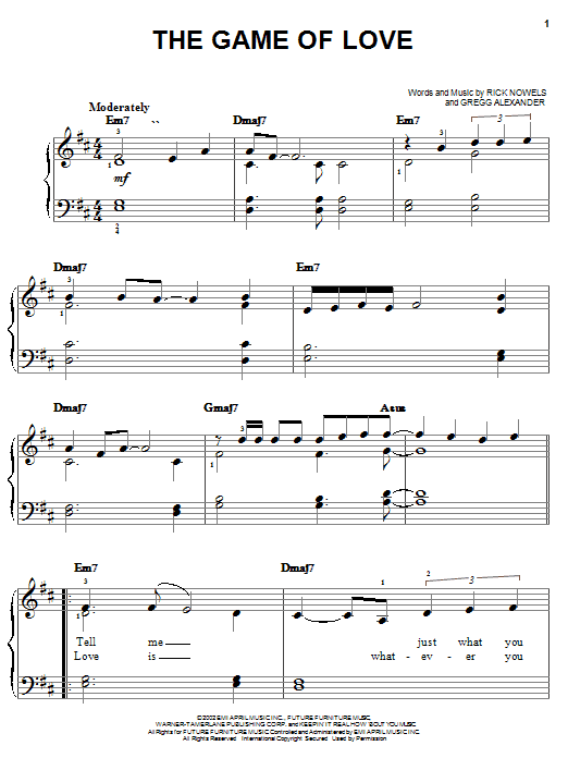 Santana featuring Michelle Branch The Game Of Love sheet music notes and chords arranged for Easy Piano