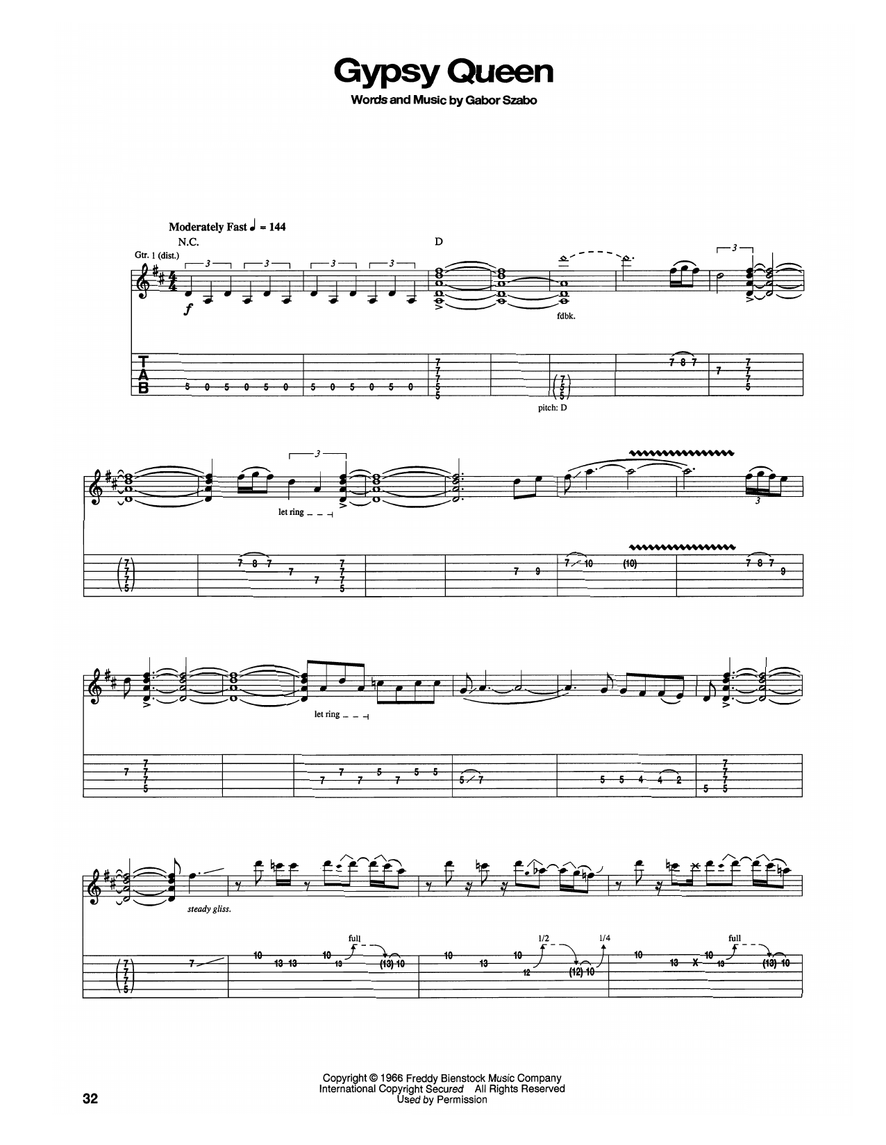 Santana Gypsy Queen sheet music notes and chords arranged for Guitar Tab