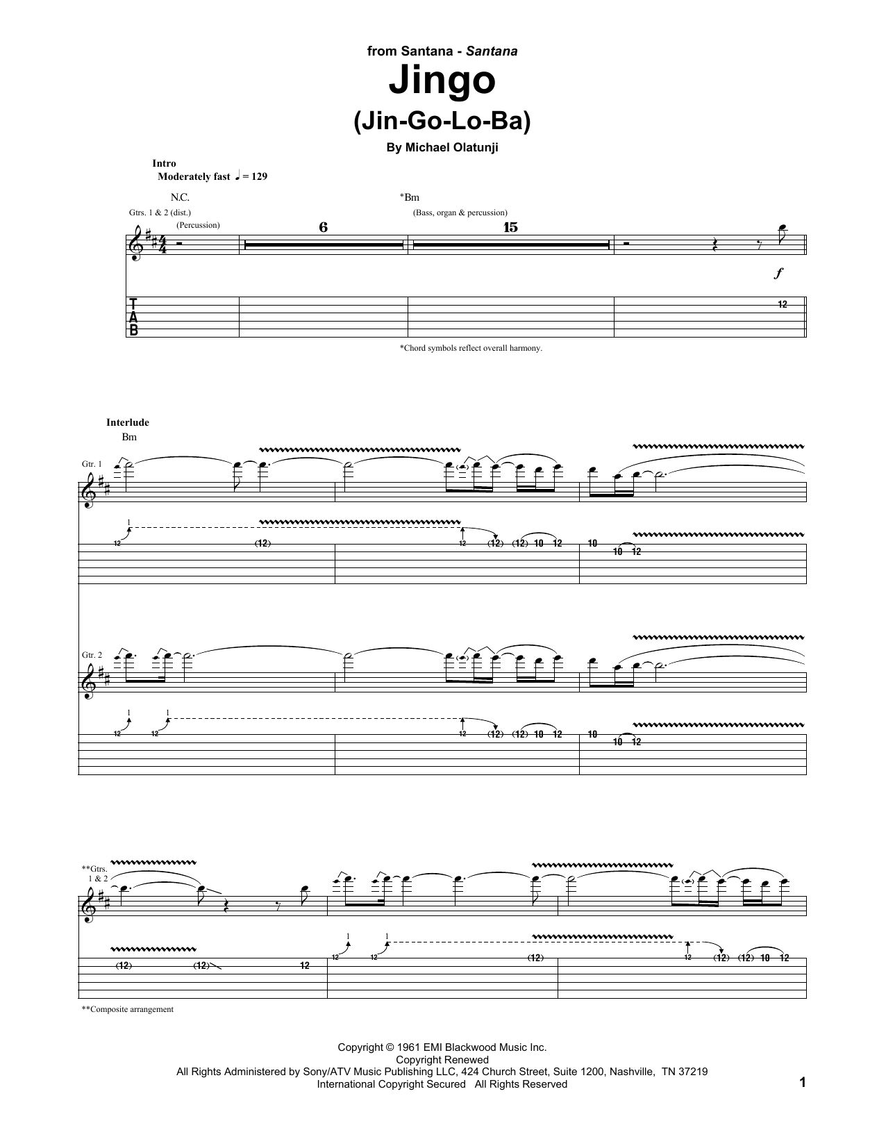 Santana Jingo (Jin-Go-Lo-Ba) sheet music notes and chords arranged for Real Book – Melody & Chords