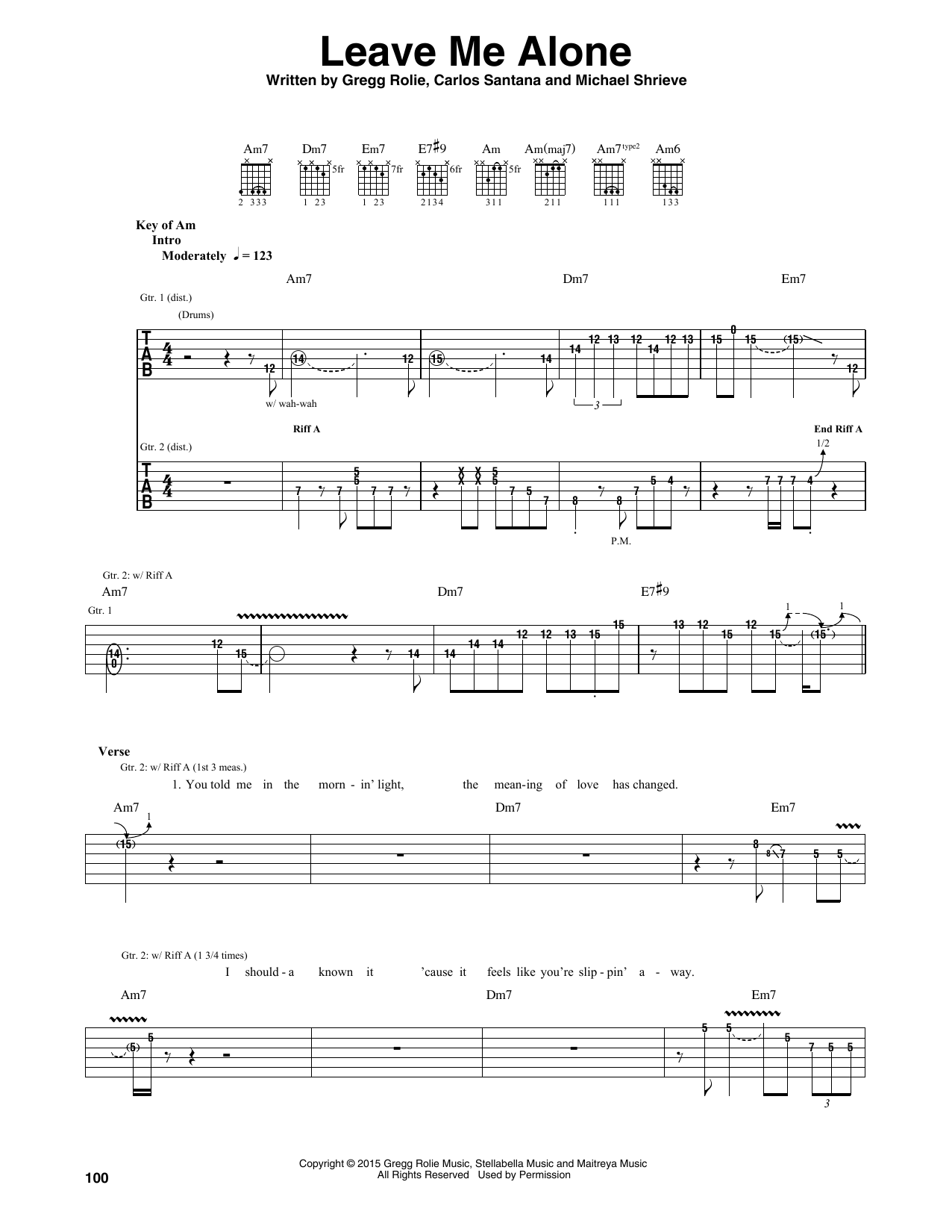 Santana Leave Me Alone sheet music notes and chords arranged for Guitar Rhythm Tab