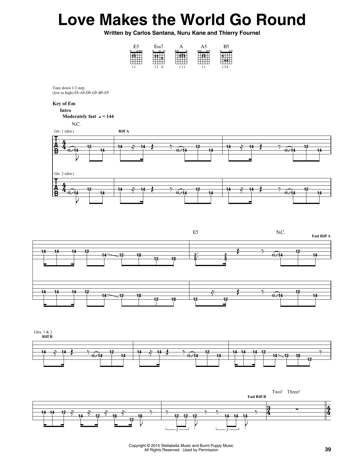 Santana Love Makes The World Go Round sheet music notes and chords arranged for Guitar Rhythm Tab