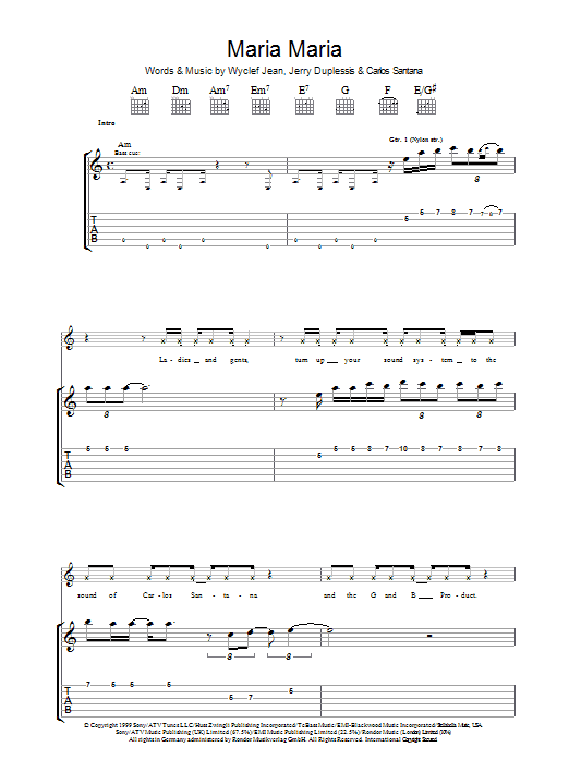 Santana featuring The Product G&B Maria Maria sheet music notes and chords arranged for Guitar Tab