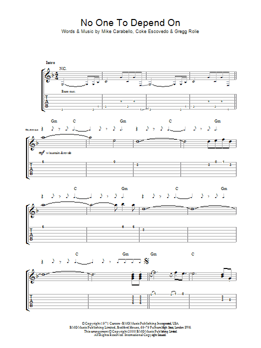 Santana No One To Depend On sheet music notes and chords arranged for Guitar Tab (Single Guitar)