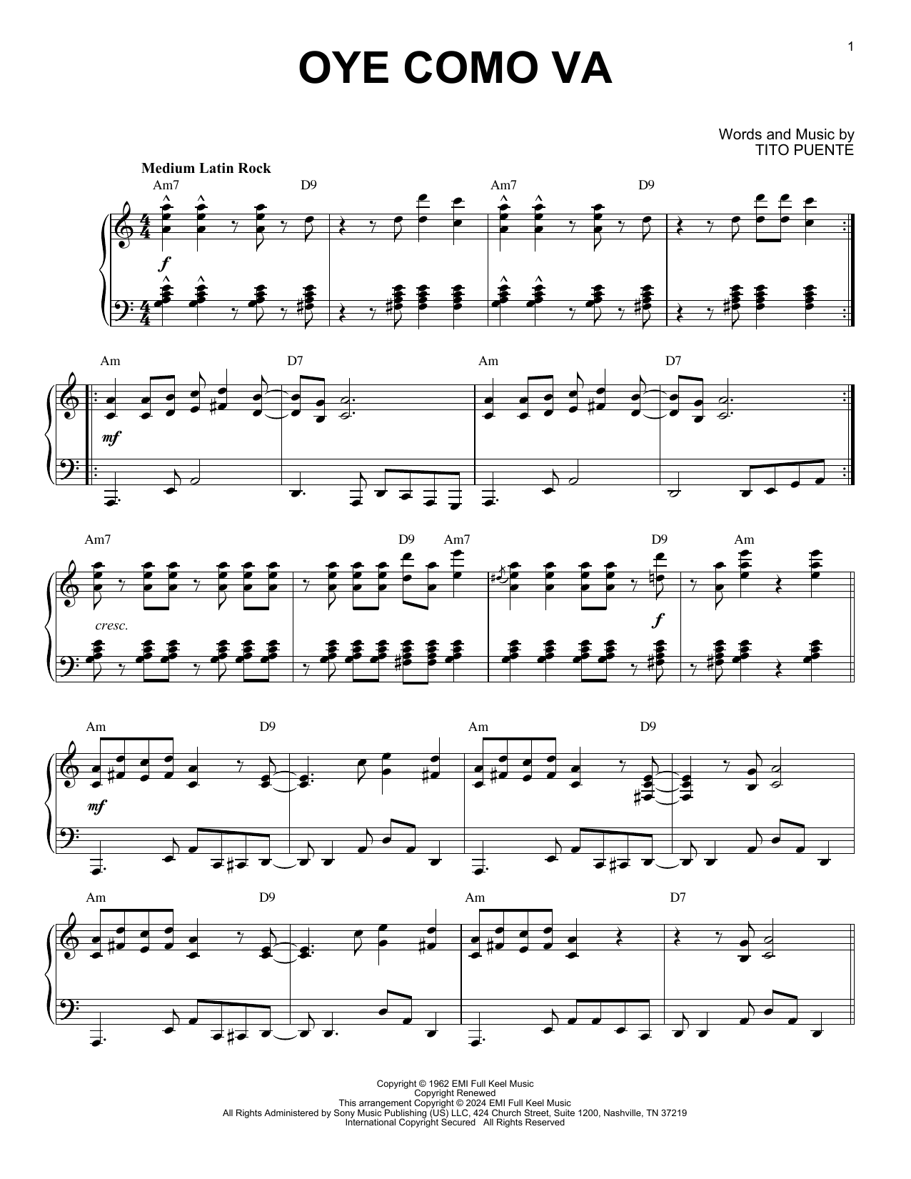 Santana Oye Como Va (arr. Brent Edstrom) sheet music notes and chords arranged for Piano Solo