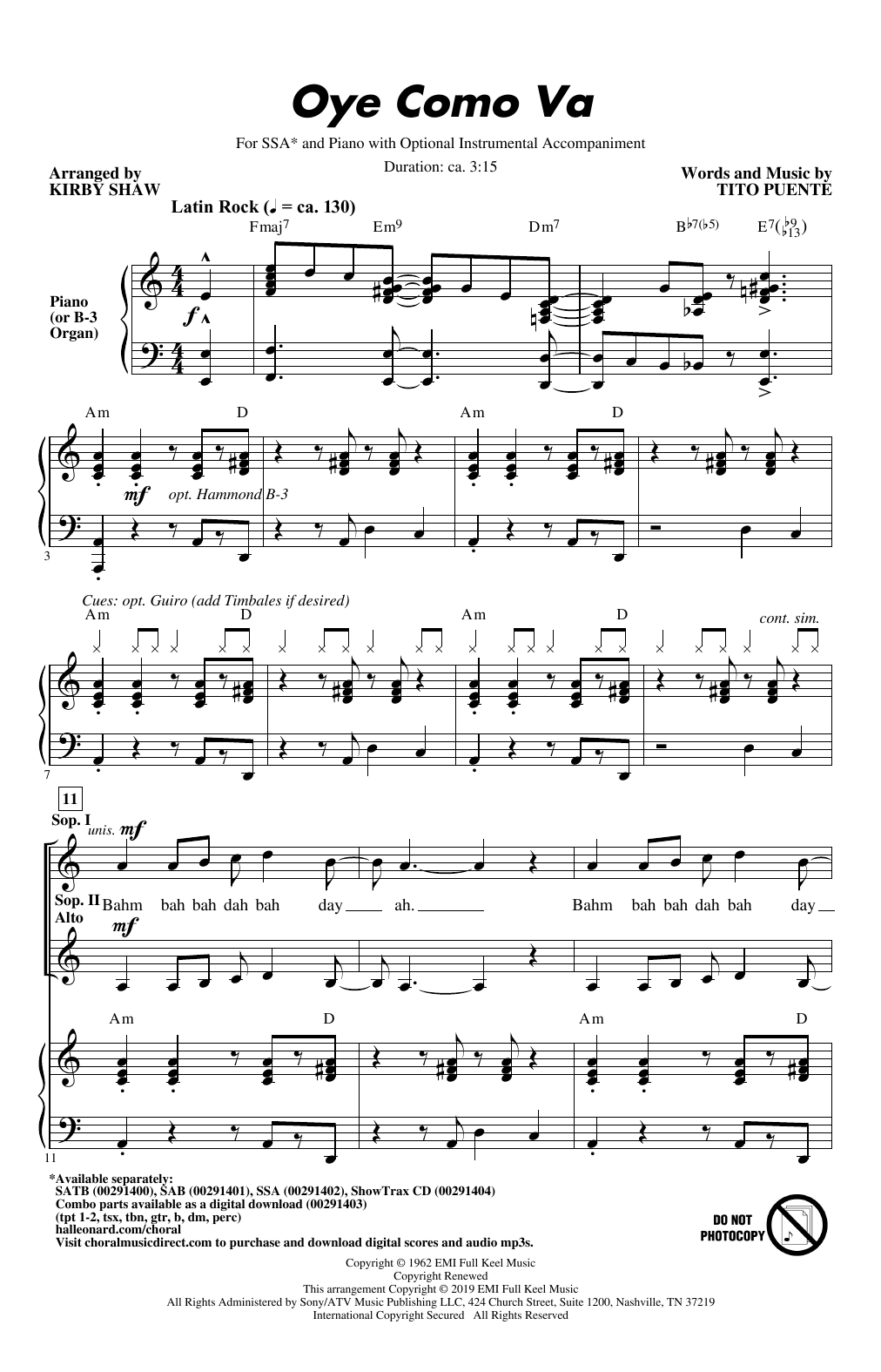Santana Oye Como Va (arr. Kirby Shaw) sheet music notes and chords arranged for SSA Choir