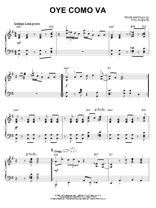 Santana Oye Como Va [Jazz version] (arr. Brent Edstrom) sheet music notes and chords arranged for Piano Solo