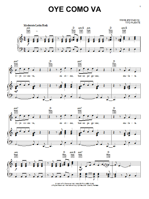 Santana Oye Como Va sheet music notes and chords arranged for Clarinet Solo