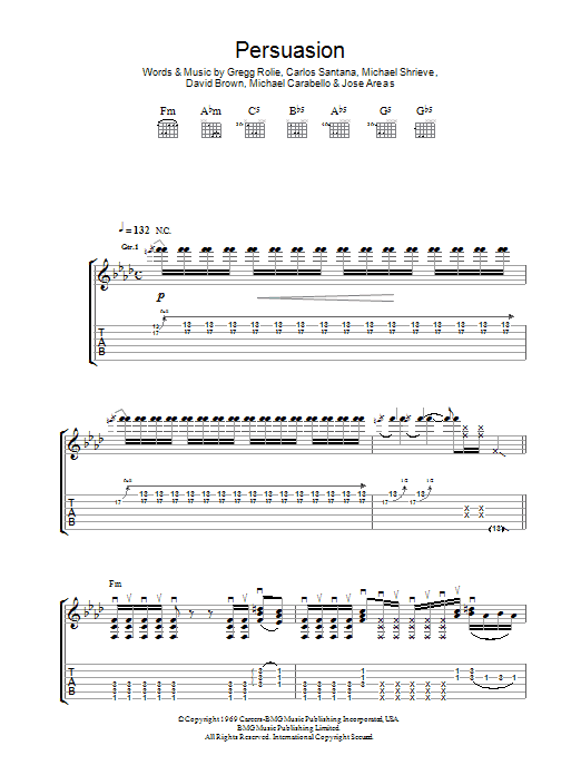 Santana Persuasion sheet music notes and chords arranged for Guitar Tab