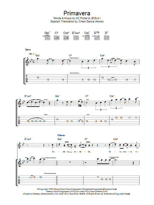 Santana Primavera sheet music notes and chords arranged for Guitar Tab