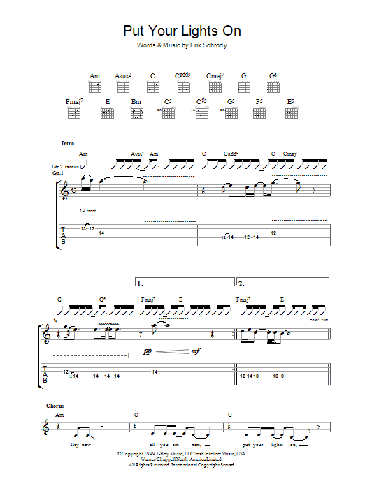 Santana Put Your Lights On sheet music notes and chords arranged for Guitar Tab