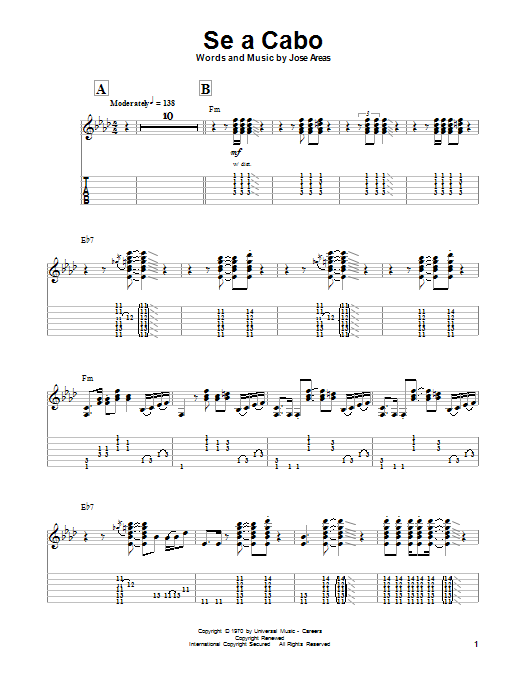 Santana Se A Cabo sheet music notes and chords arranged for Guitar Tab (Single Guitar)