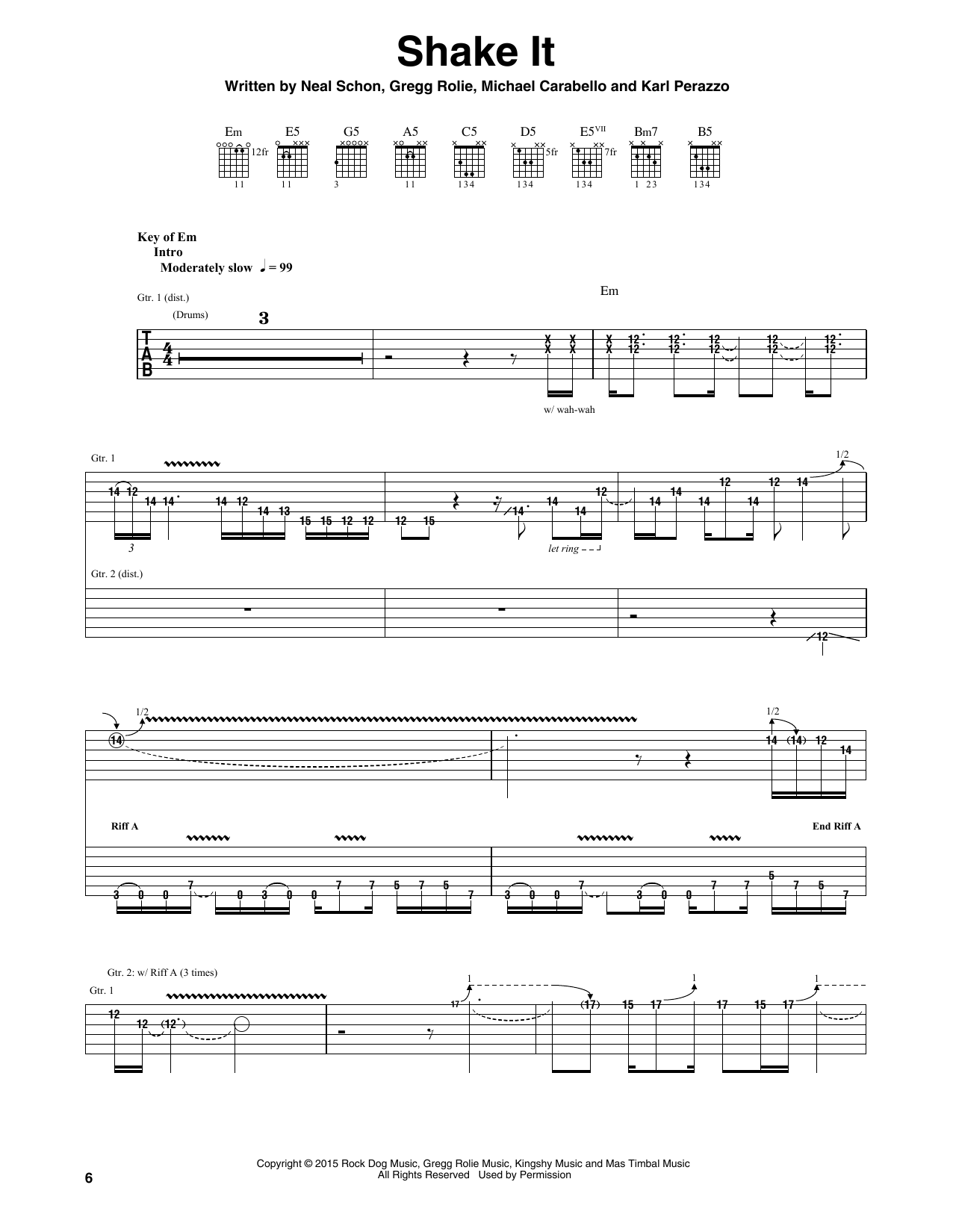 Santana Shake It sheet music notes and chords arranged for Guitar Rhythm Tab