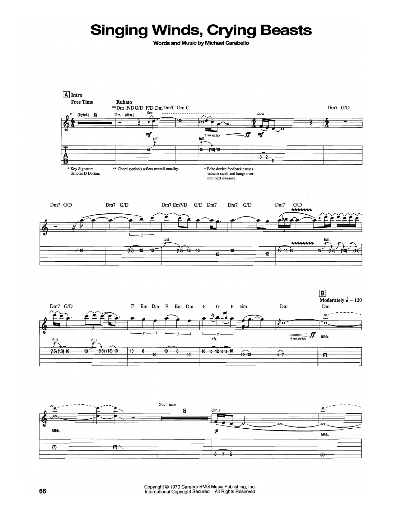 Santana Singing Winds, Crying Beasts sheet music notes and chords arranged for Guitar Tab