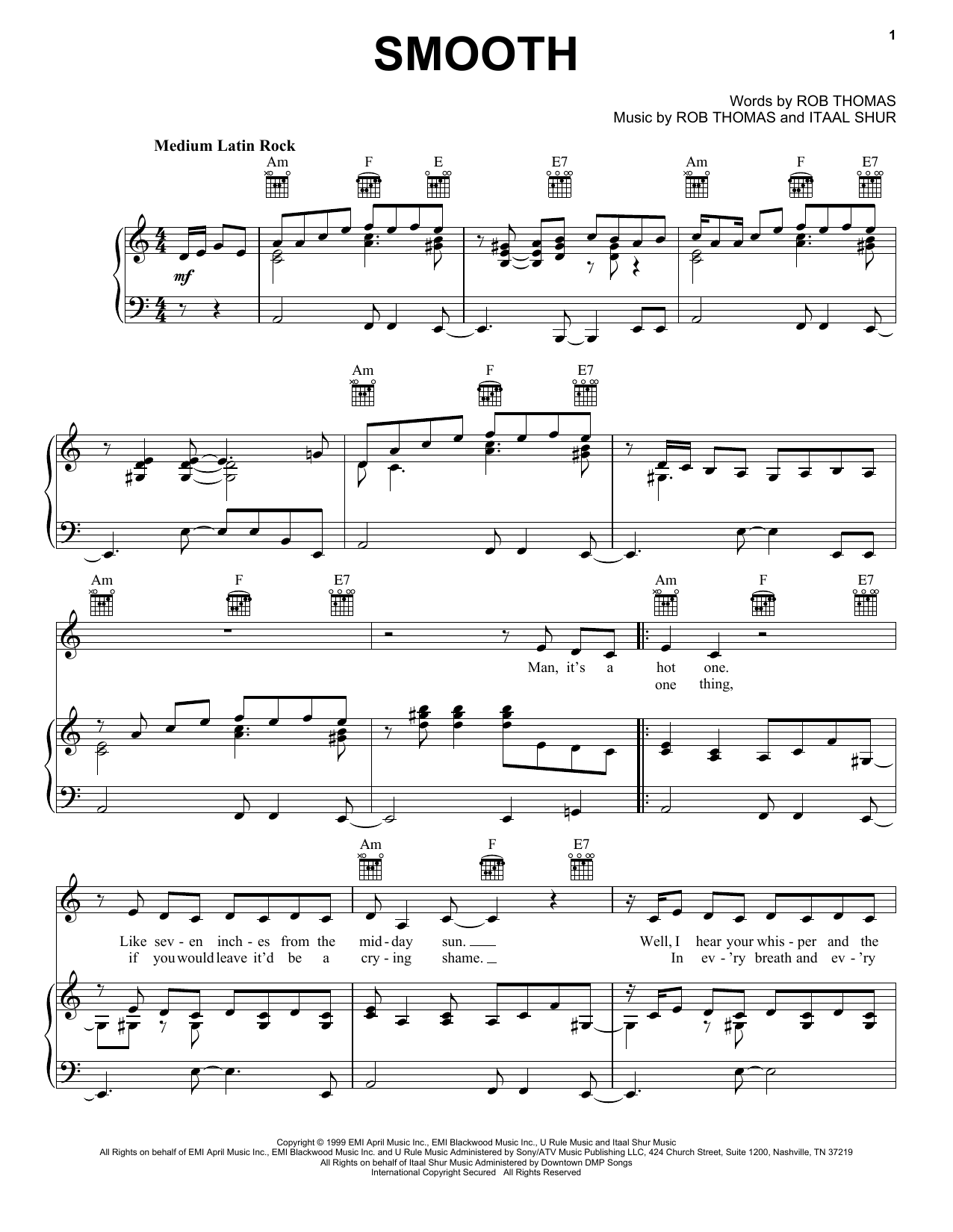 Santana featuring Rob Thomas Smooth sheet music notes and chords arranged for Flute Solo