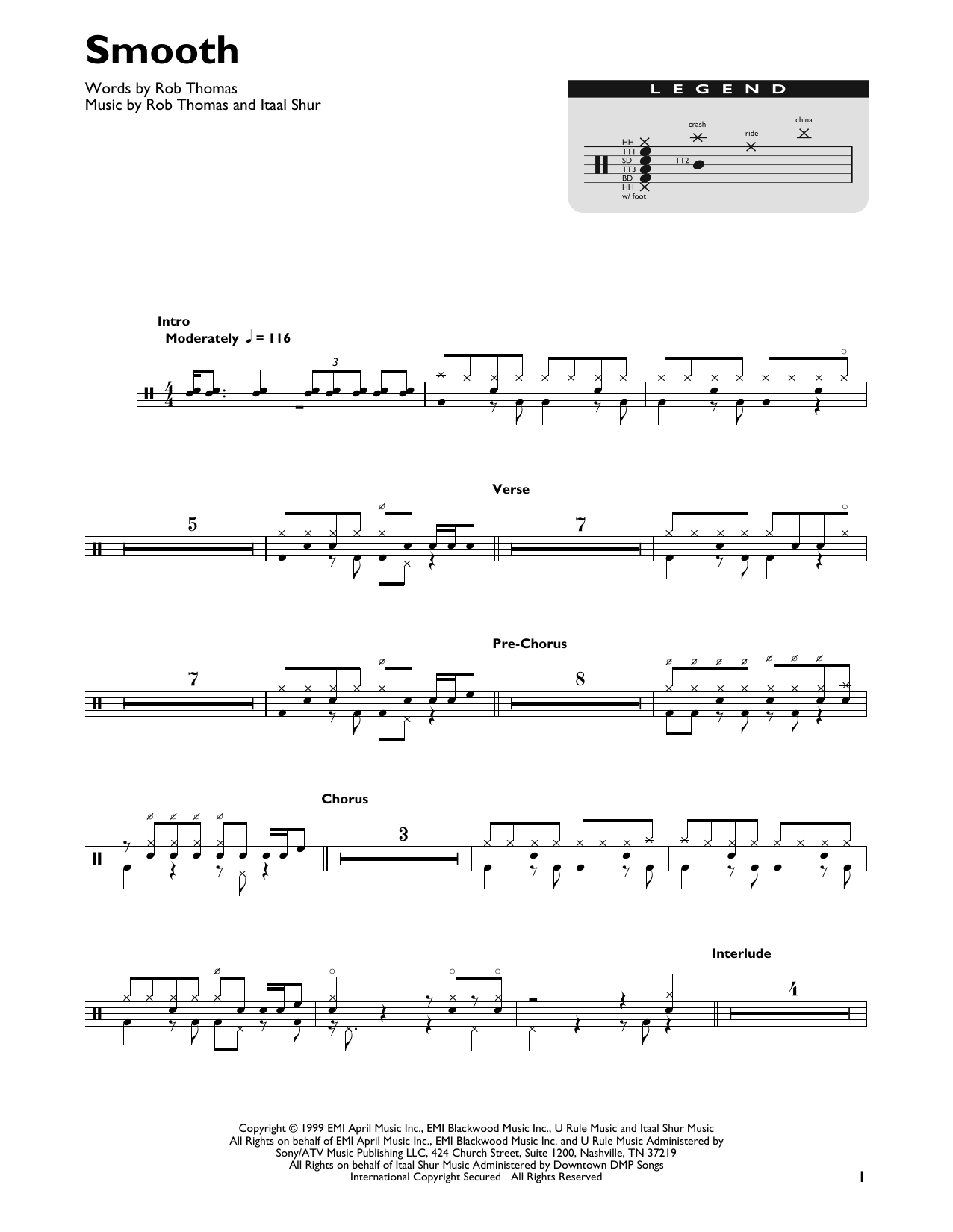 Santana Smooth (feat. Rob Thomas) sheet music notes and chords arranged for Real Book – Melody, Lyrics & Chords