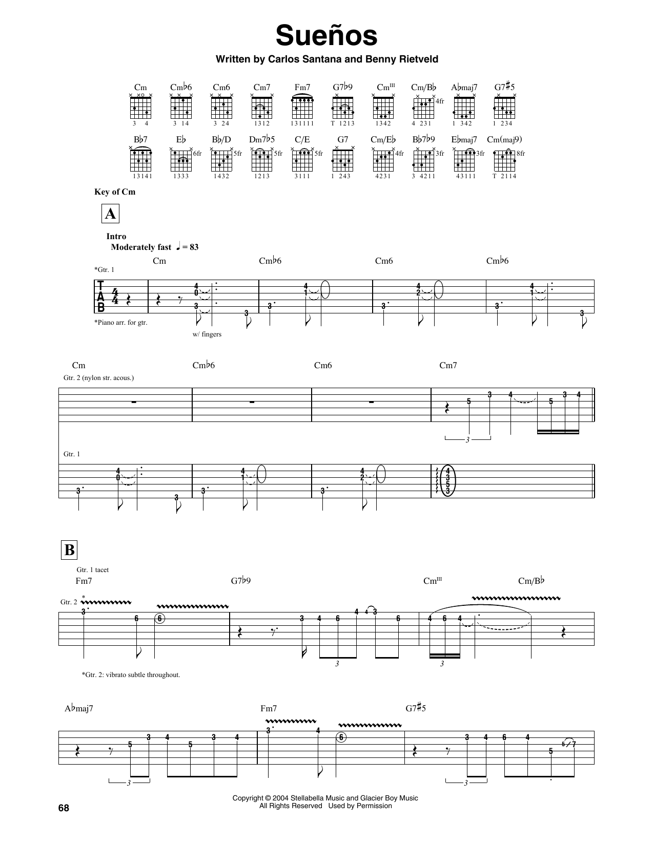 Santana Suenos sheet music notes and chords arranged for Guitar Rhythm Tab