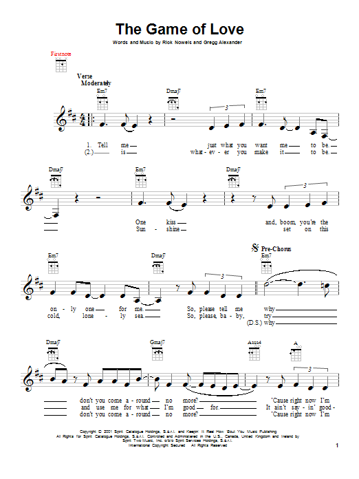 Santana The Game Of Love (feat. Michelle Branch) sheet music notes and chords arranged for Ukulele
