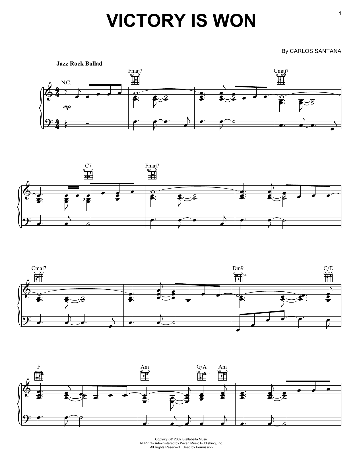 Santana Victory Is Won sheet music notes and chords arranged for Piano Solo
