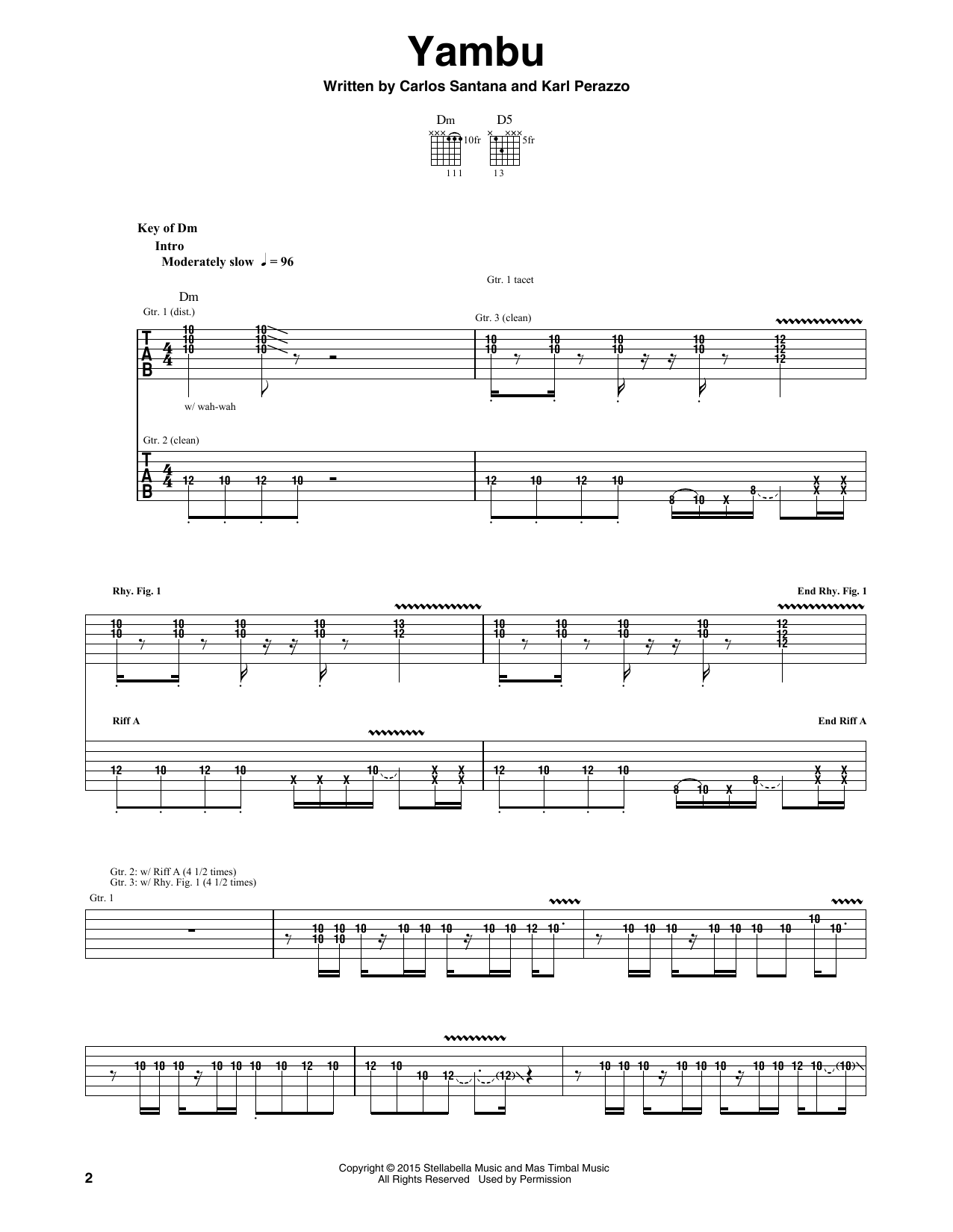 Santana Yambu sheet music notes and chords arranged for Guitar Rhythm Tab