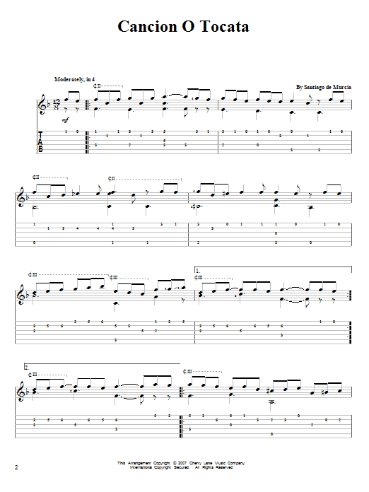 Santiago de Murcia Cancion O Tocata sheet music notes and chords arranged for Solo Guitar