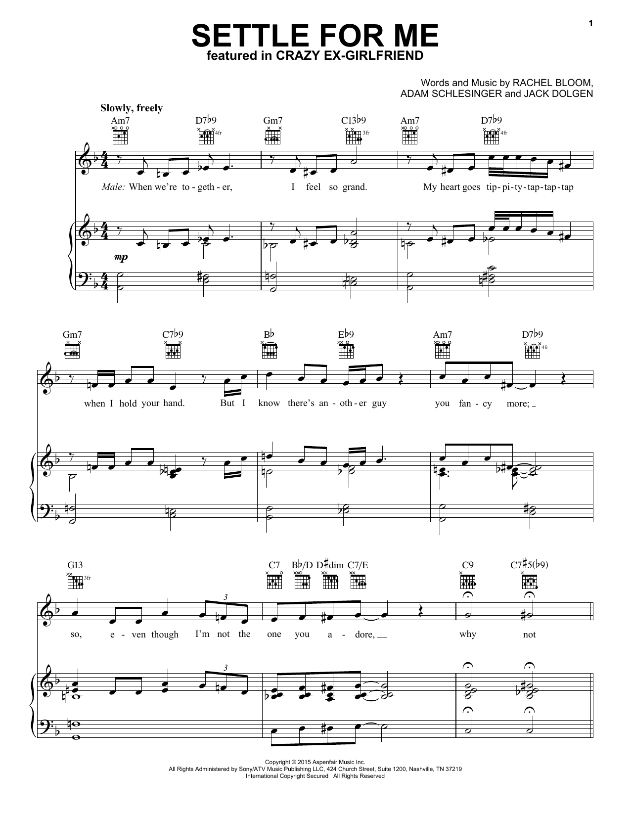 Santino Fontana Settle For Me sheet music notes and chords arranged for Piano, Vocal & Guitar Chords (Right-Hand Melody)